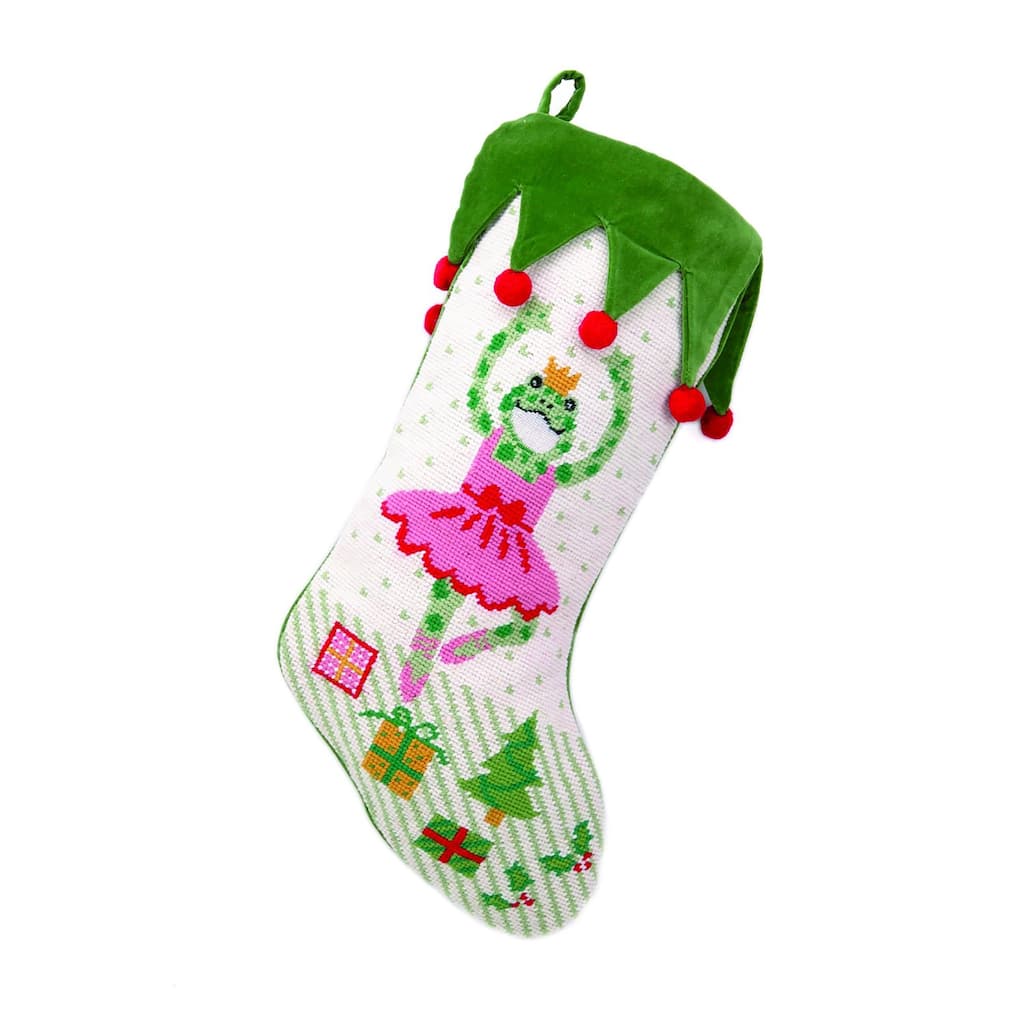 Kelly Rightsell New Ballerina Frog Needlepoint Stocking