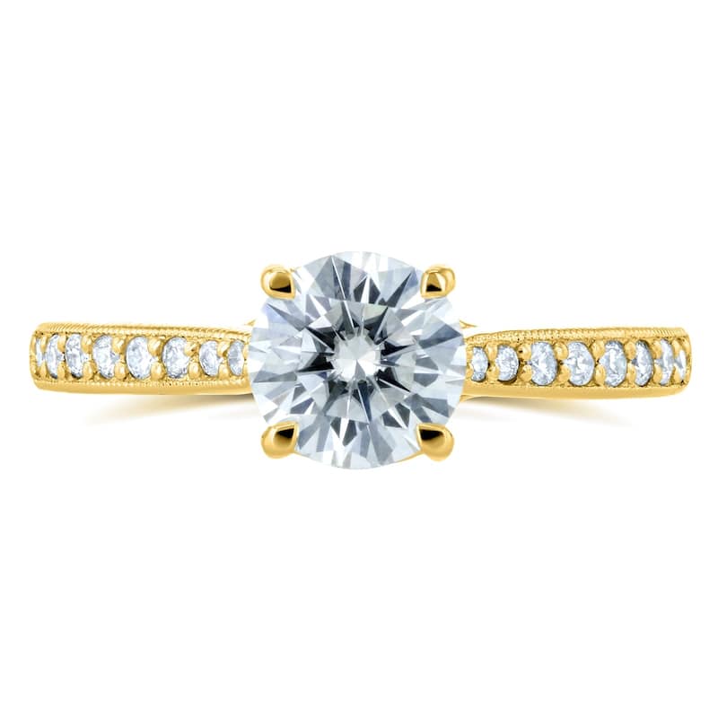 Annello by Kobelli 14k Gold 1 1/5ct TGW Round Moissanite and Diamond Vintage Trellis Engagement Ring