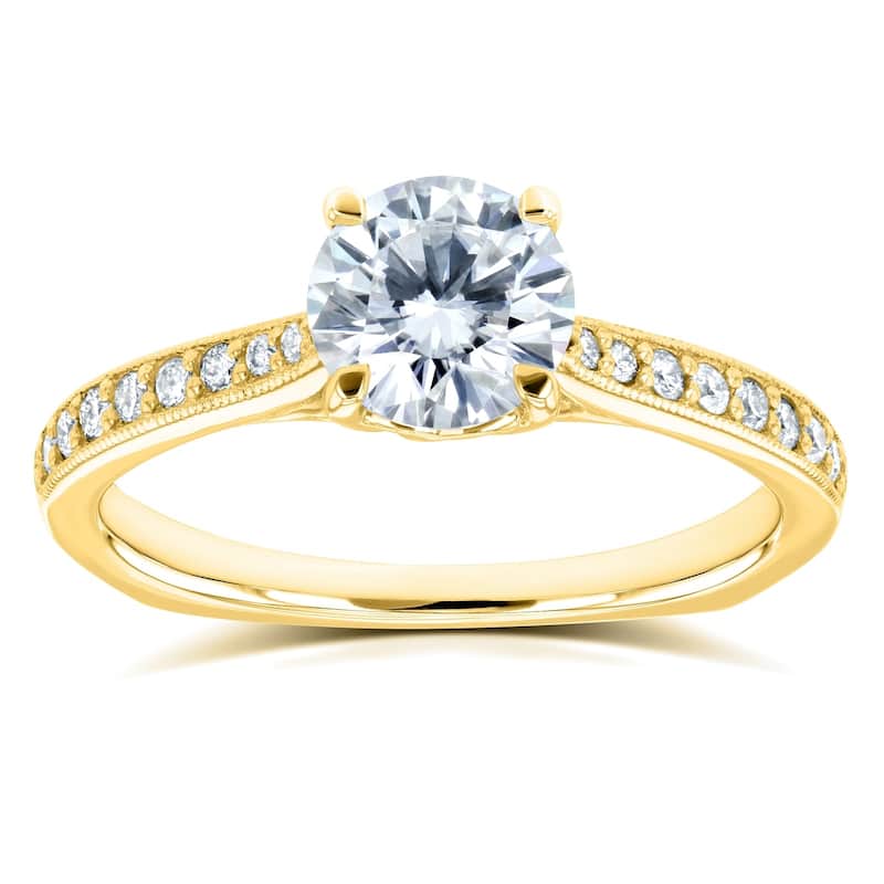 Annello by Kobelli 14k Gold 1 1/5ct TGW Round Moissanite and Diamond Vintage Trellis Engagement Ring - 11 - Yellow