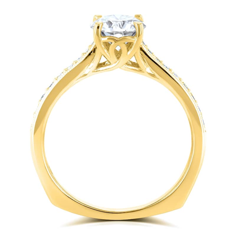 Annello by Kobelli 14k Gold 1 1/5ct TGW Round Moissanite and Diamond Vintage Trellis Engagement Ring