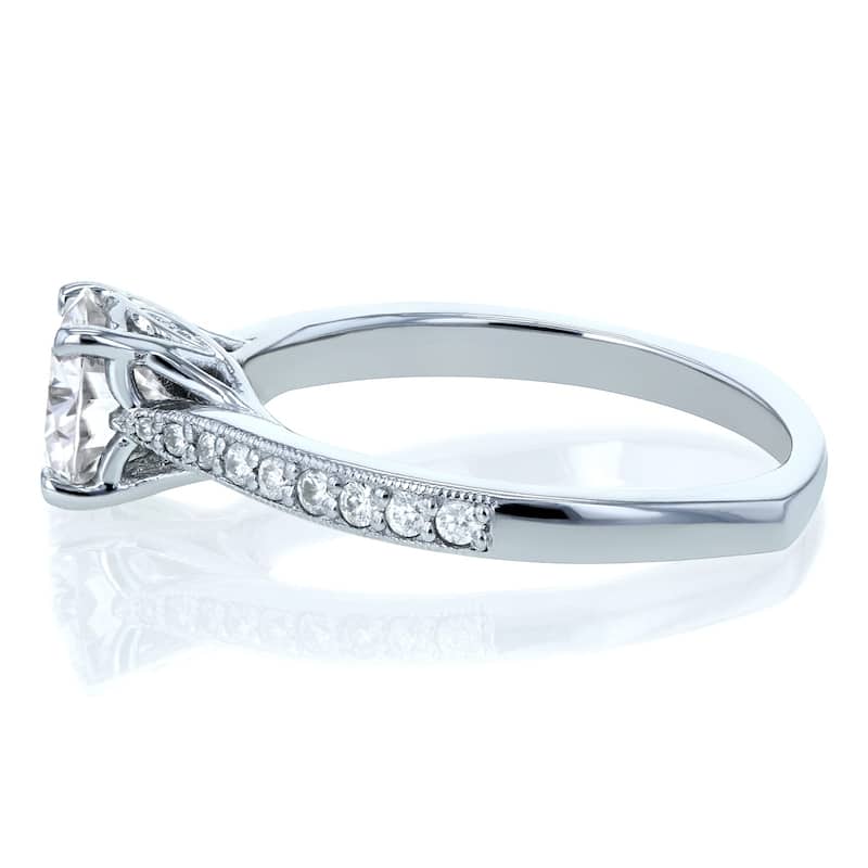 Annello by Kobelli 14k Gold 1 1/5ct TGW Round Moissanite and Diamond Vintage Trellis Engagement Ring