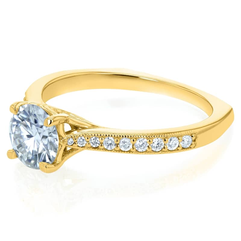 Annello by Kobelli 14k Gold 1 1/5ct TGW Round Moissanite and Diamond Vintage Trellis Engagement Ring