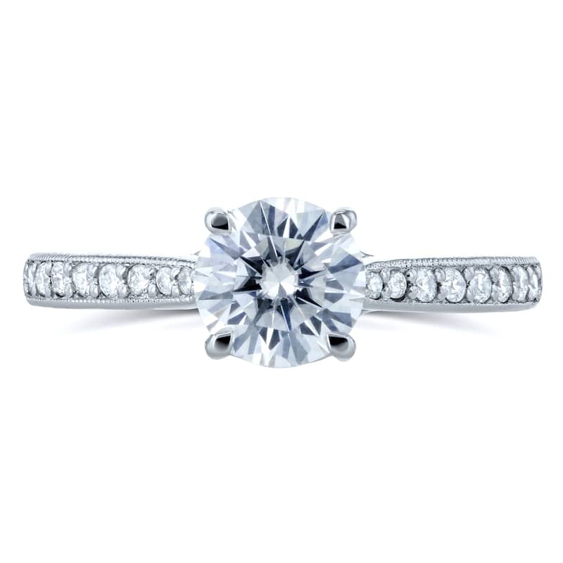 Annello by Kobelli 14k Gold 1 1/5ct TGW Round Moissanite and Diamond Vintage Trellis Engagement Ring