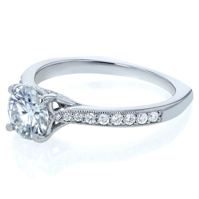 Annello by Kobelli 14k Gold 1 1/5ct TGW Round Moissanite and Diamond Vintage Trellis Engagement Ring