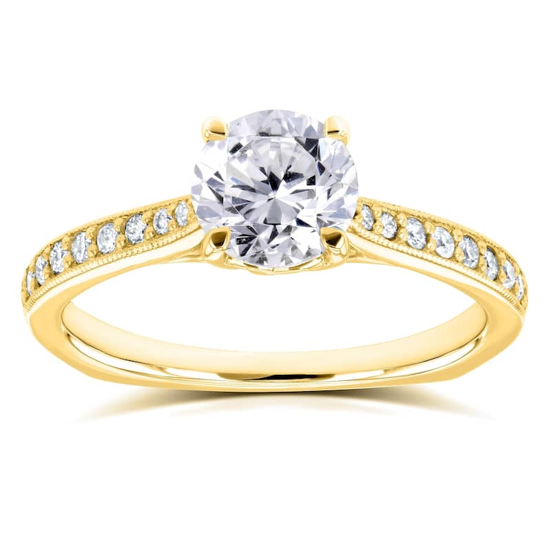 Annello by Kobelli 14k Gold 1 1/5ct TDW Diamond Vintage Trellis Engagement Ring