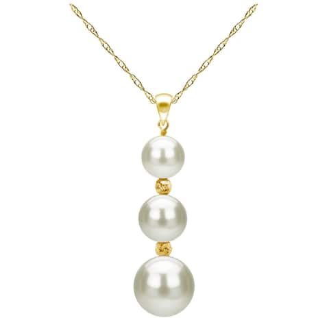 DaVonna 14k Yellow Gold Graduated Freshwater Pearl Pendant Necklace 18 inch