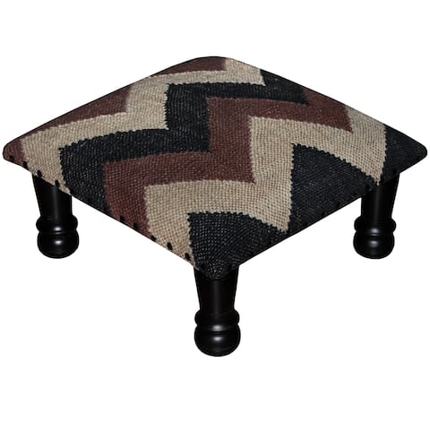 Handmade Kilim Ottoman Footstool (India) - 15" x 15" x 7"
