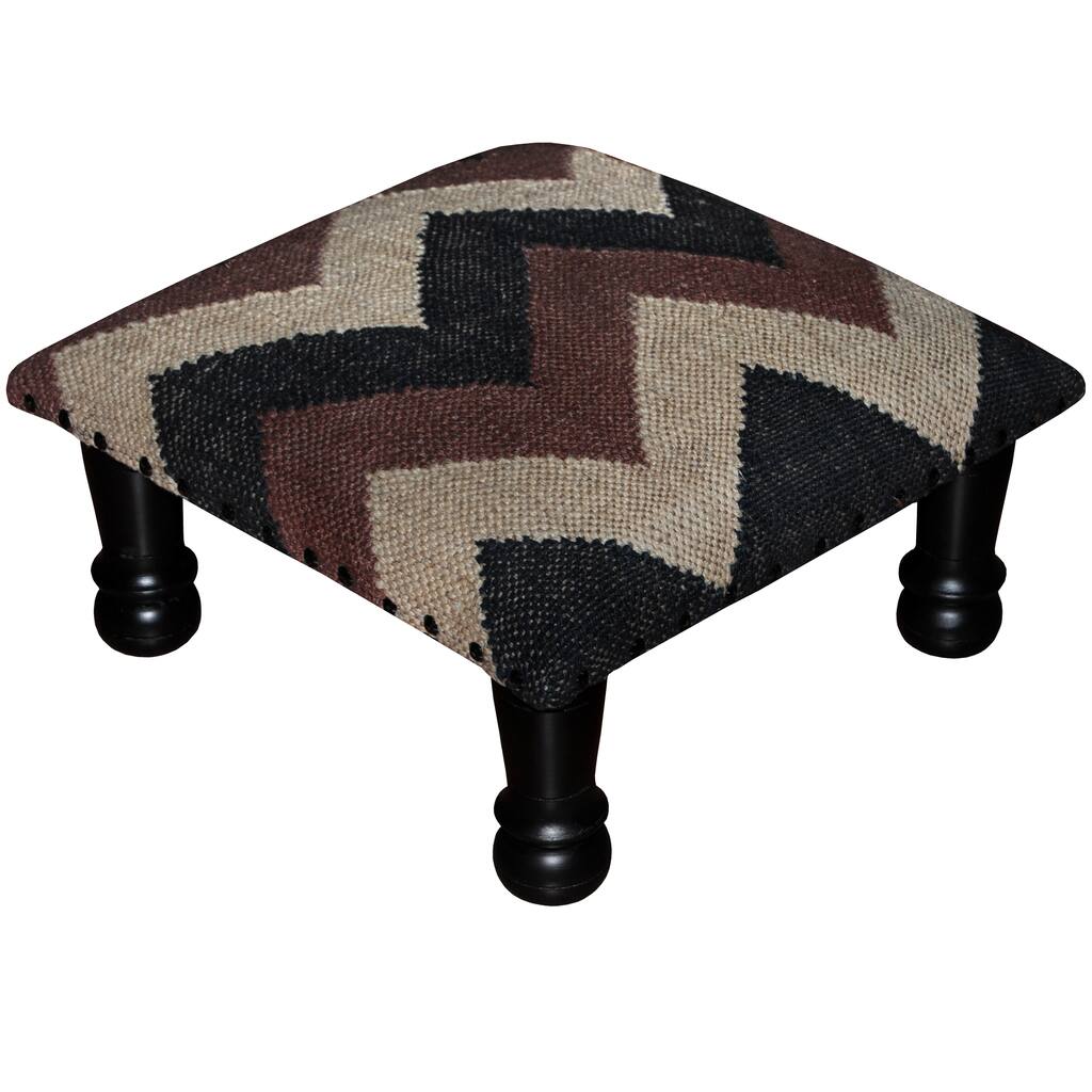 Handmade Kilim Ottoman Footstool (India) - 15" x 15" x 7"