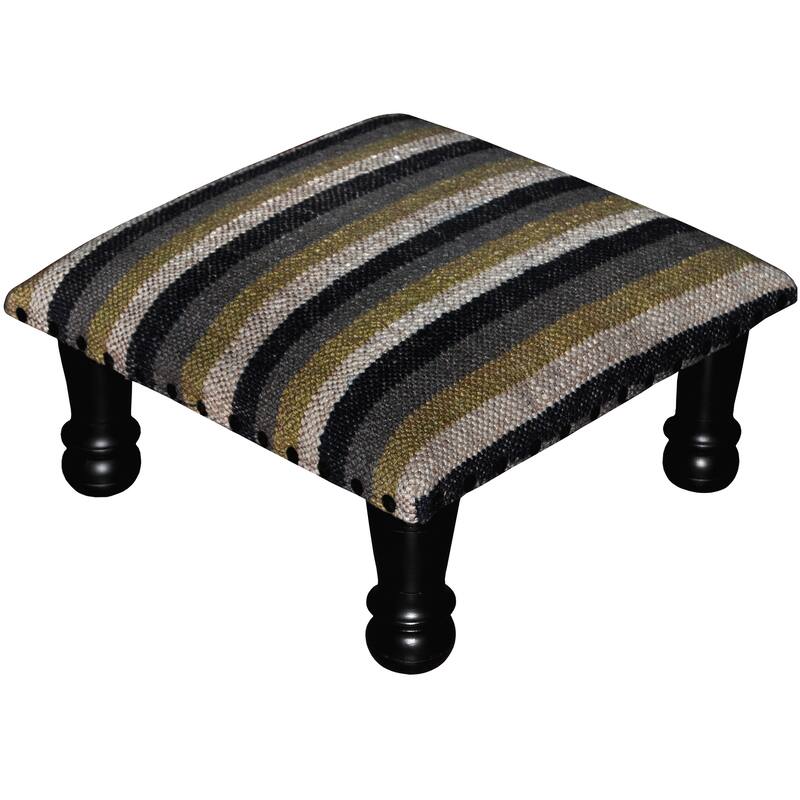 Handmade Kilim Ottoman Footstool (India) - 15" x 15" x 7"