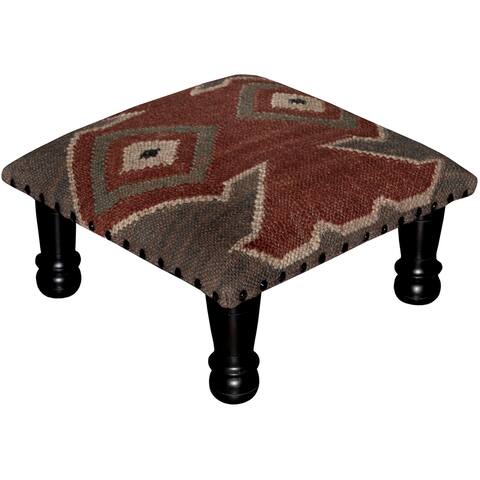 Handmade Kilim Ottoman Footstool (India) - 15" x 15" x 7"