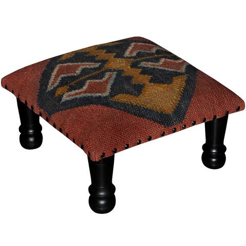Handmade Kilim Ottoman Footstool (India) - 15" x 15" x 7"