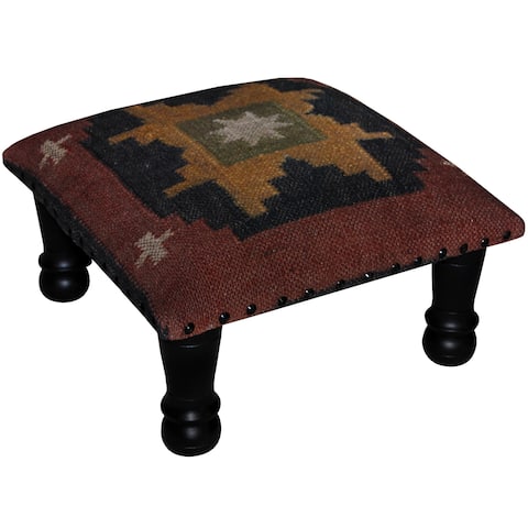 Handmade Tribal Kilim Ottoman Footstool (India) - 15" x 15" x 7"
