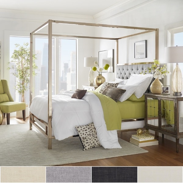 Solivita Champagne Gold Metal Tufted Canopy Bed by iNSPIRE Q Bold. Opens flyout.