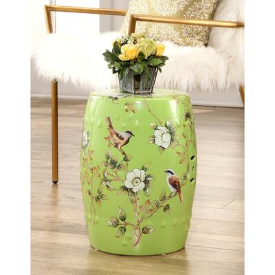 Abbyson Kyoto Hand Painted Floral Lime Green Ceramic Garden Stool