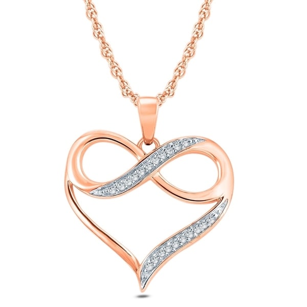 Cali Trove 1/20 Ct Round Diamond Accent Infinity Heart Pendant Necklace In 10K Rose Gold. - Pink