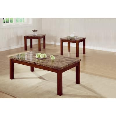 3 Piece Occasional Table Set with Marble Look Top, Brown