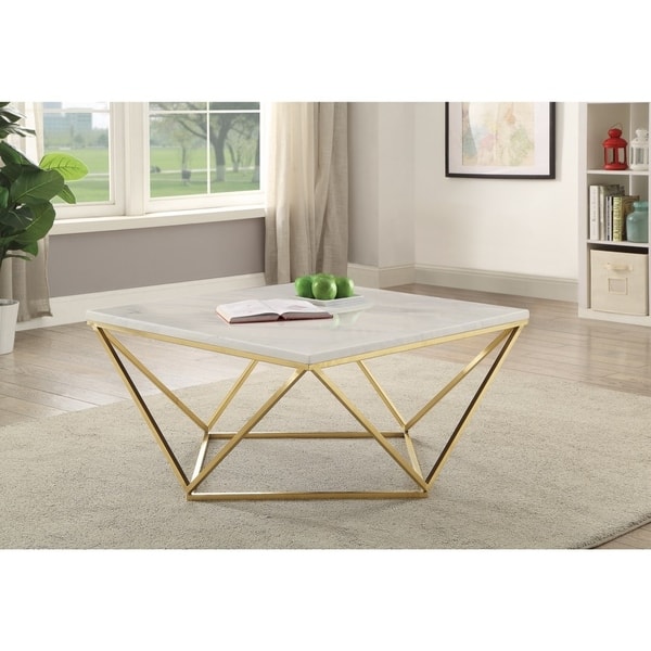 slide 1 of 1, Contemporary Faux Marble Coffee Table, white and gold