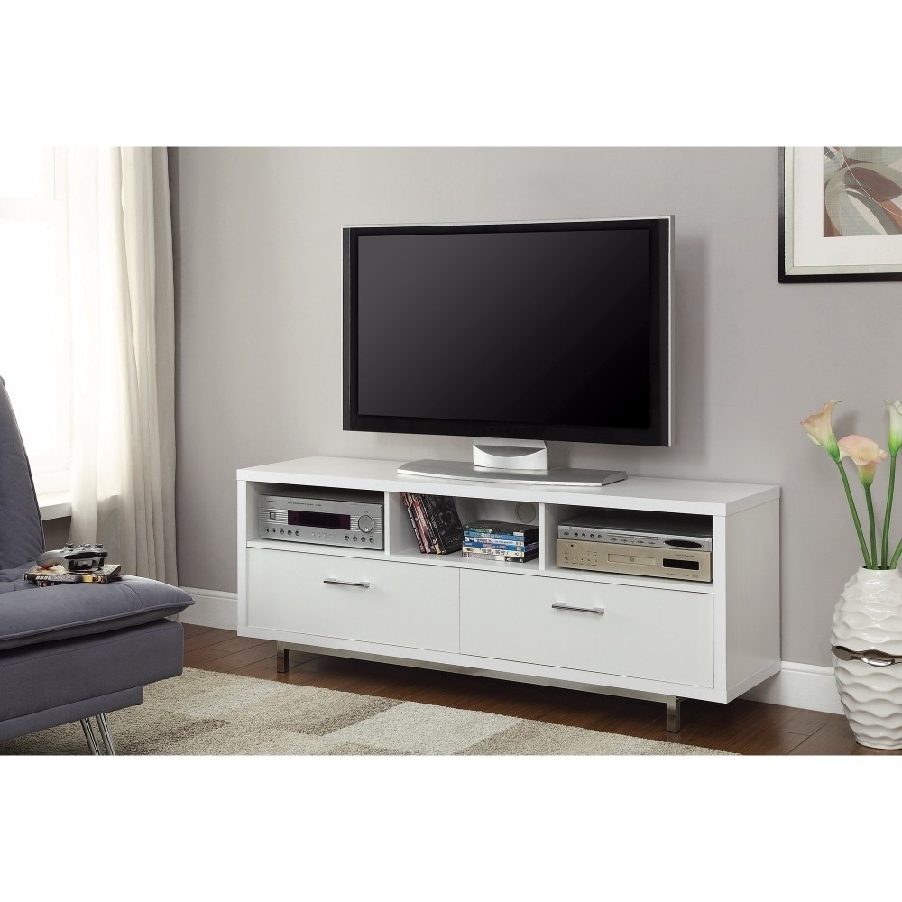 Benzara Stunning white tv console With chrome legs