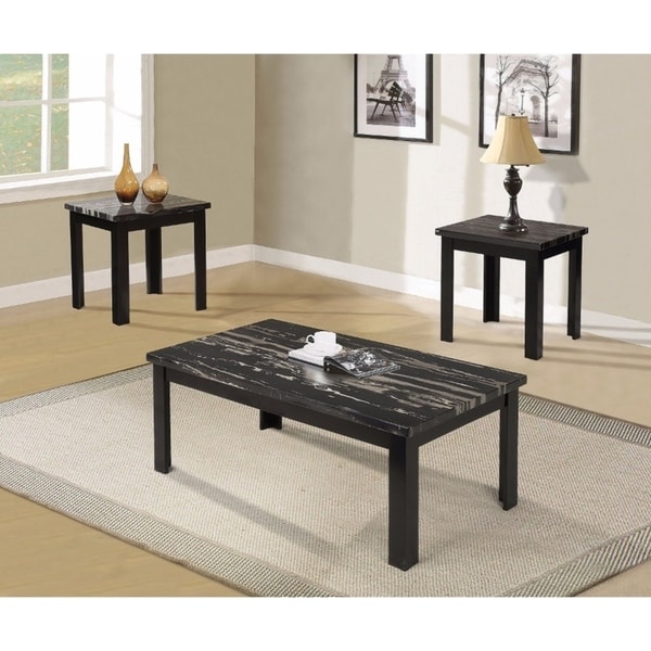 Blythe Coffee/End Table Set, Faux Marble & Black - Pack of 3 Pieces
