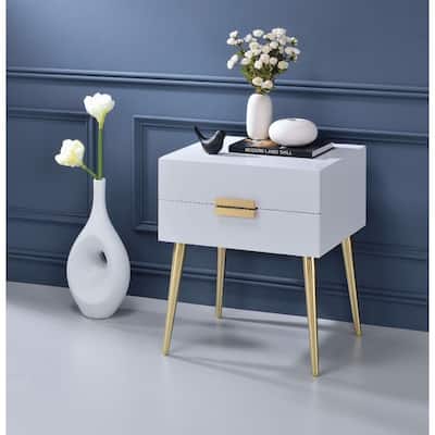 Denvor Square End Table with Drawers, White & Gold