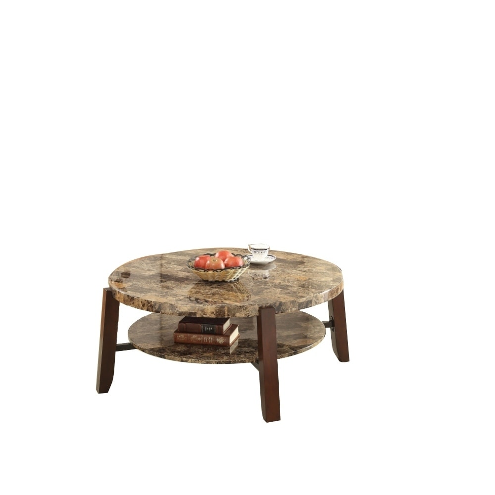 Soothing Coffee Table, Faux Marble & Cherry Brown