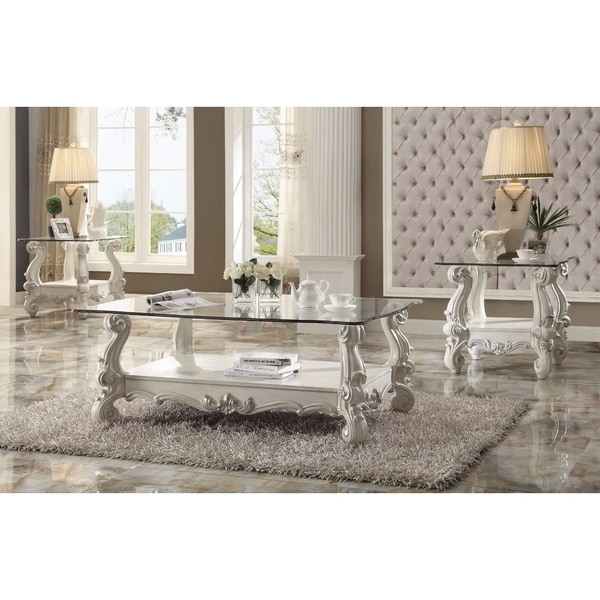 Kingly Coffee Table, Bone White & Clear Glass