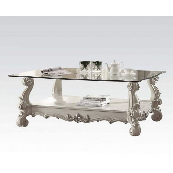 Kingly Coffee Table, Bone White & Clear Glass