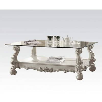 Kingly Coffee Table, Bone White & Clear Glass