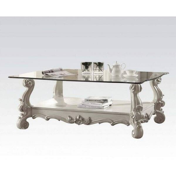 Kingly Coffee Table, Bone White & Clear Glass