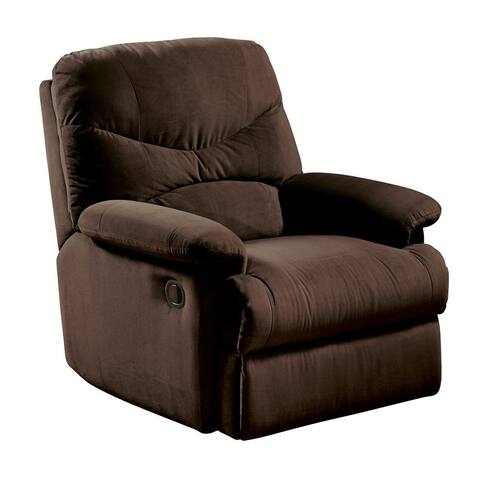 Fabric Upholstered Metal Glider Recliner with Pull Out Handle, Brown