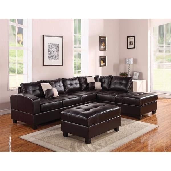 Stylish Sectional Sofa With 2 Pillows Reversible Espresso Stylish Sectional Sofa With 2 Pillows Reversible Espresso Brown