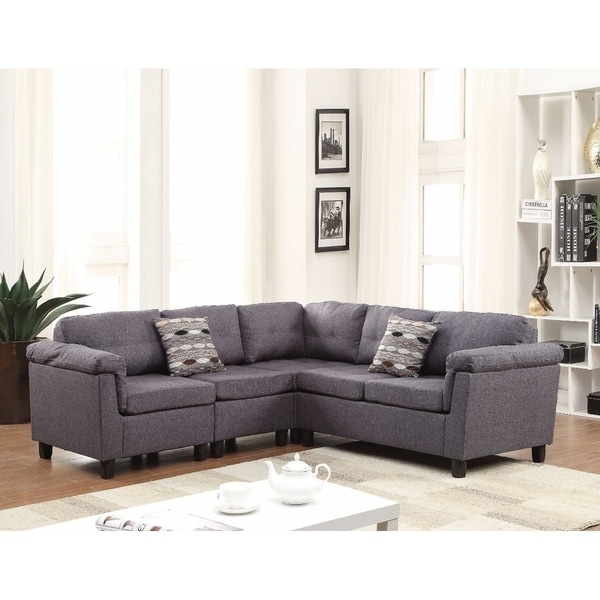 Elegant Sectional Sofa With 2 Pillows Reversible Gray Linen Elegant Sectional Sofa With 2 Pillows Reversible Gray Linen