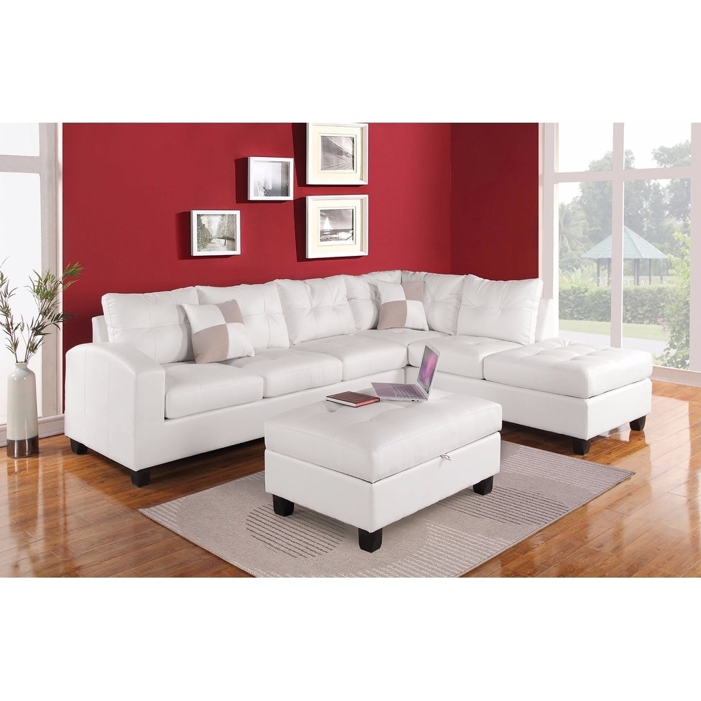 Stylish Sectional Sofa with 2 Pillows (Reversible), White