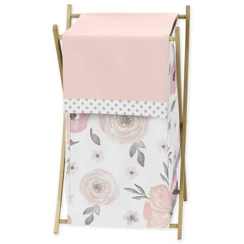 Sweet Jojo Designs Blush Pink, Grey and White Watercolor Floral Collection Laundry Hamper