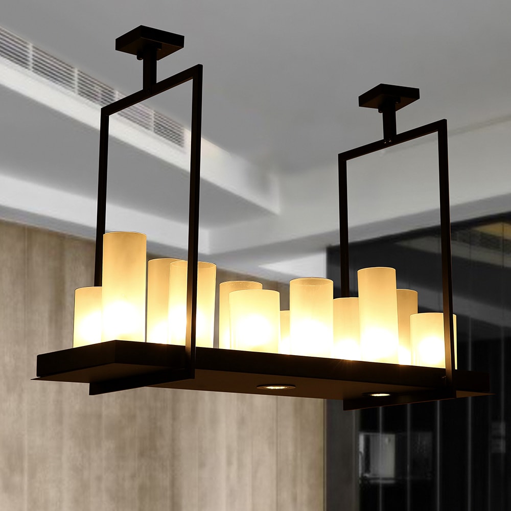 Warehouse of Tiffany Brelli Black 12 Upper Candle Light and 3 Lower LED Light Bulbs Chandelier