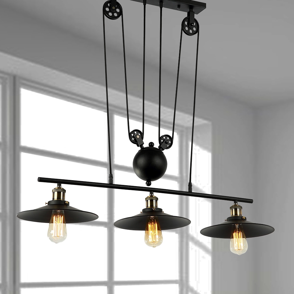 Warehouse of Tiffany Chorne 3-Light Pulley Adjust Black Chandelier Edison