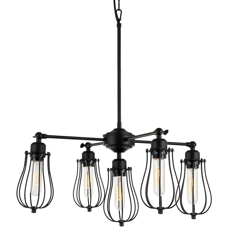 Warehouse of Tiffany Cloote 5-Light Black Edison Chandelier Edison Bulbs Included