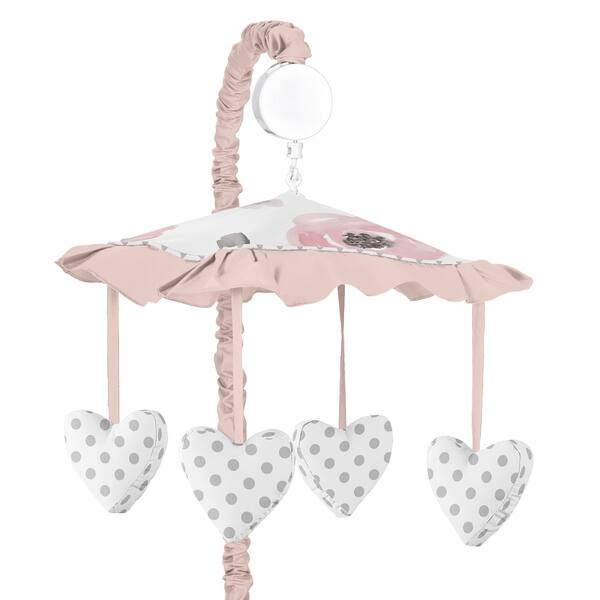 slide 1 of 1, Sweet Jojo Designs Blush Pink, Grey and White Watercolor Floral Collection Musical Crib Mobile