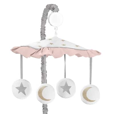Sweet Jojo Designs Blush Pink, Gold, Grey and White Star and Moon Celestial Collection Musical Crib Mobile