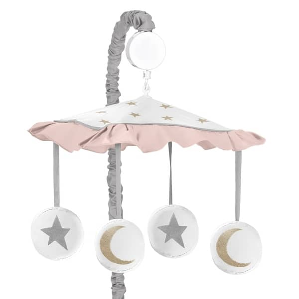 slide 1 of 1, Sweet Jojo Designs Blush Pink, Gold, Grey and White Star and Moon Celestial Collection Musical Crib Mobile