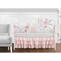 Sweet Jojo Designs Blush Pink, Grey and White Shabby Chic Watercolor Floral Collection Baby Girl 9piece Crib Bedding Set