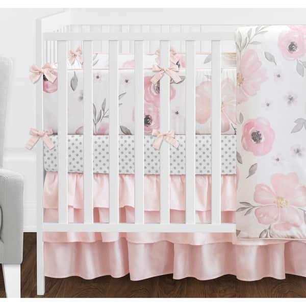 Sweet Jojo Designs Blush Pink Grey And White Shabby Chic Watercolor Floral Collection Baby Girl 9piece Crib Bedding Set Overstock 18900357