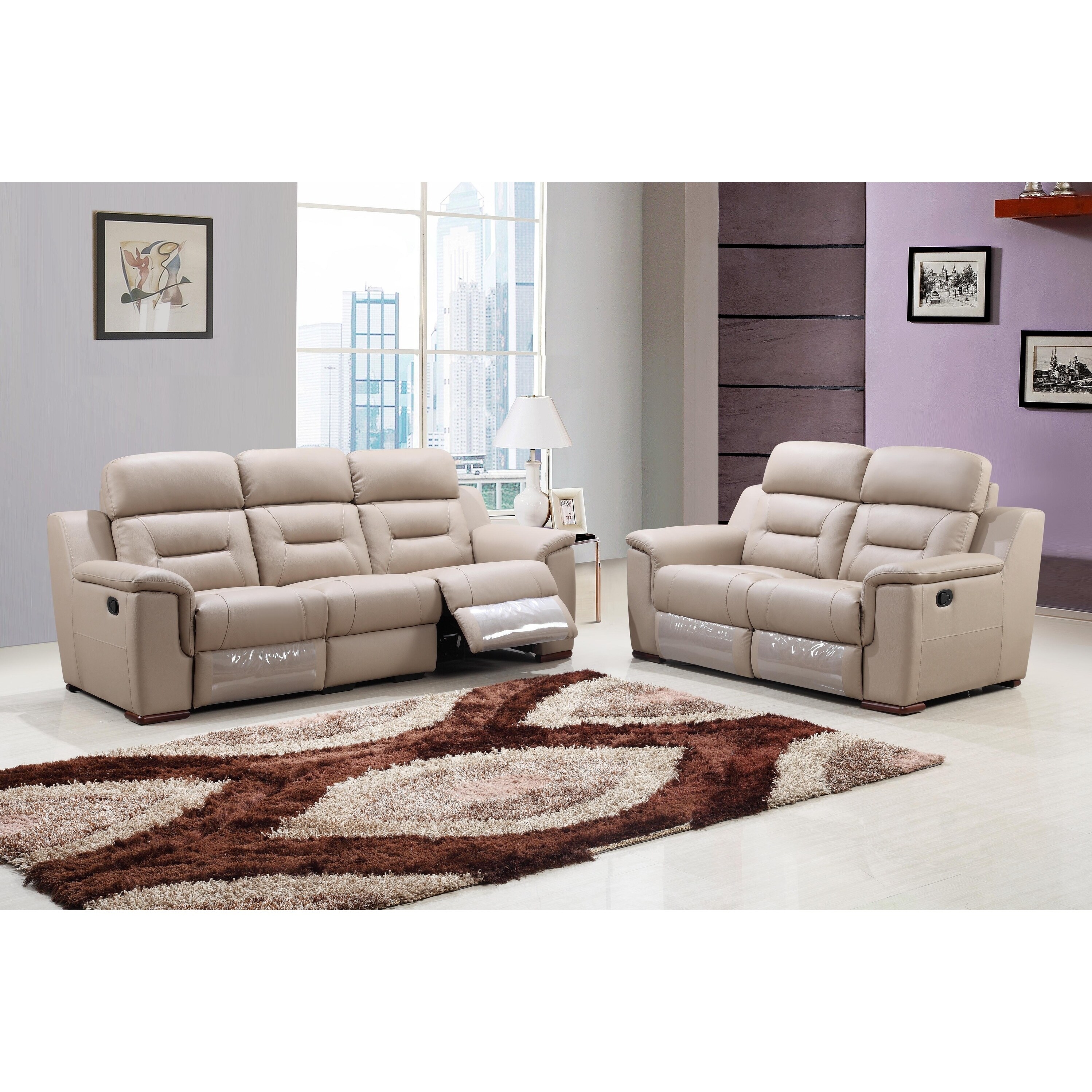 walker faux leather upholstered 2 piece living room sofa