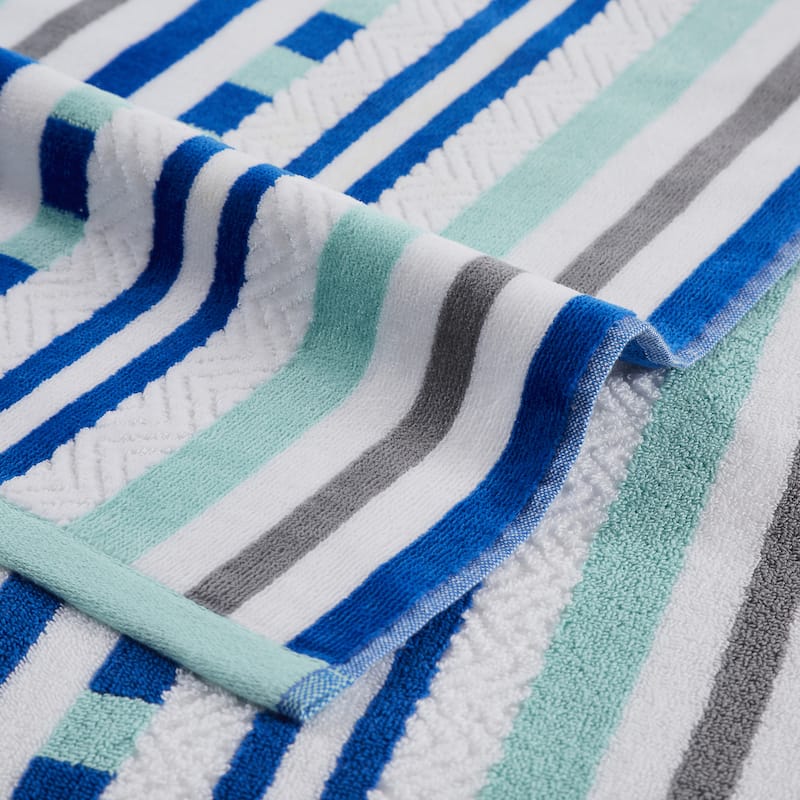 Superior 100% Cotton Stitch Stripe Textured Oversized Beach Towel (Set of 2)
