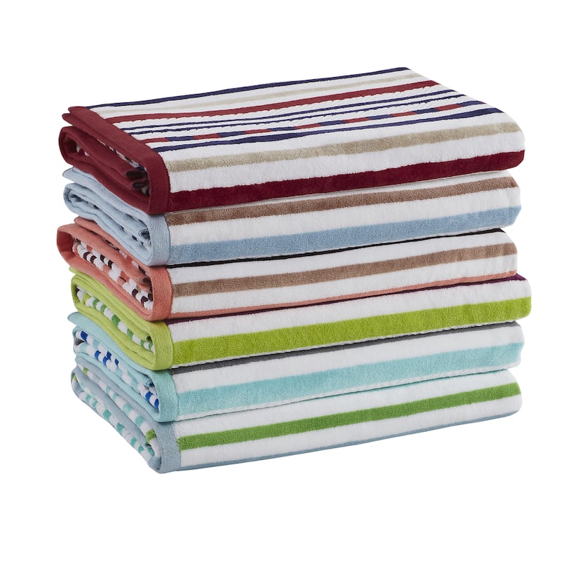 Superior 100% Cotton Stitch Stripe Textured Oversized Beach Towel (Set of 2)