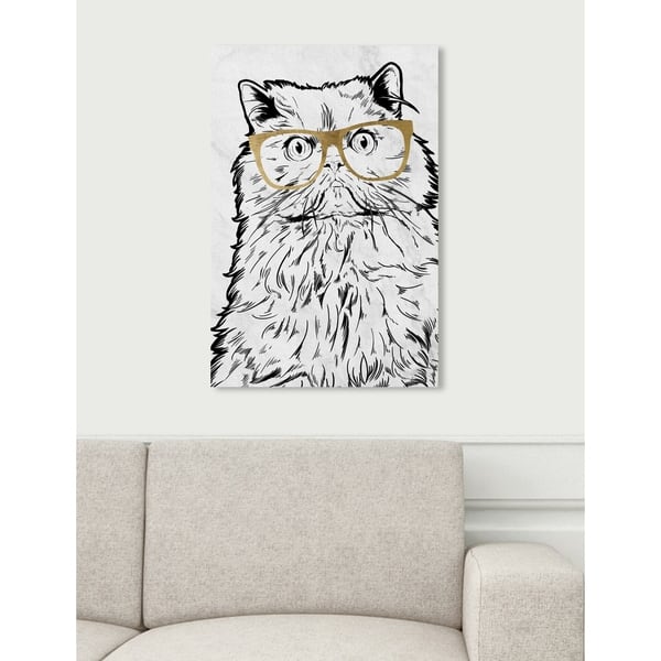 Shop Oliver Gal Cat With Gold Glasses Animals Wall Art Canvas Print Black White Overstock 18904773