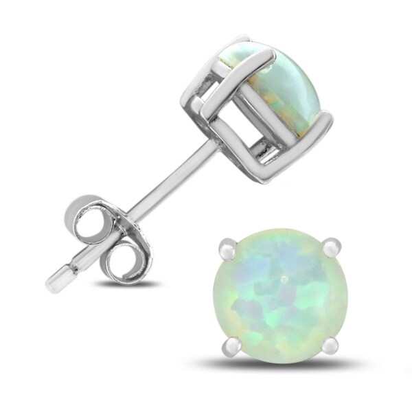 6mm Created Opal Stud Earrings In 925 Sterling Silver On 6mm Created Opal Stud Earrings In 925 Sterling Silver