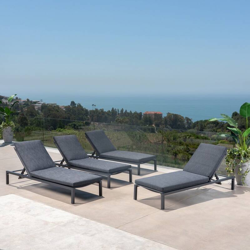 Navan Outdoor Aluminum Chaise Lounge with Cushion (Set of 4) by Christopher Knight Home