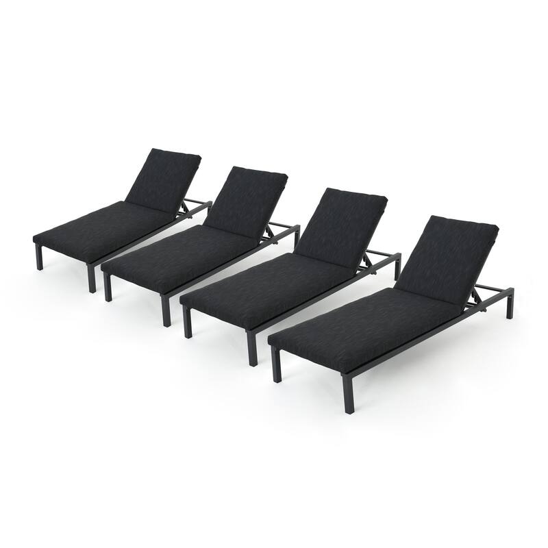 Navan Outdoor Aluminum Chaise Lounge with Cushion (Set of 4) by Christopher Knight Home - Grey