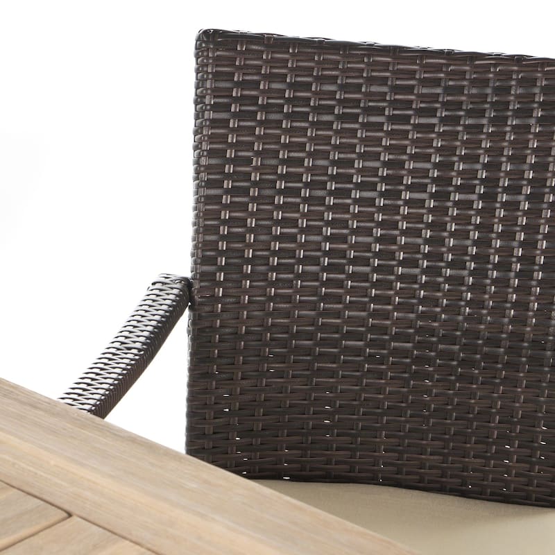 Horton Outdoor 6-Piece Rectangle Wicker Wood Dining Set with Cushions by Christopher Knight Home